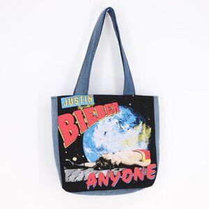 UPCYCLED HANDMADE Justin Bieber "Anyone in Space" Denim Tote Bag